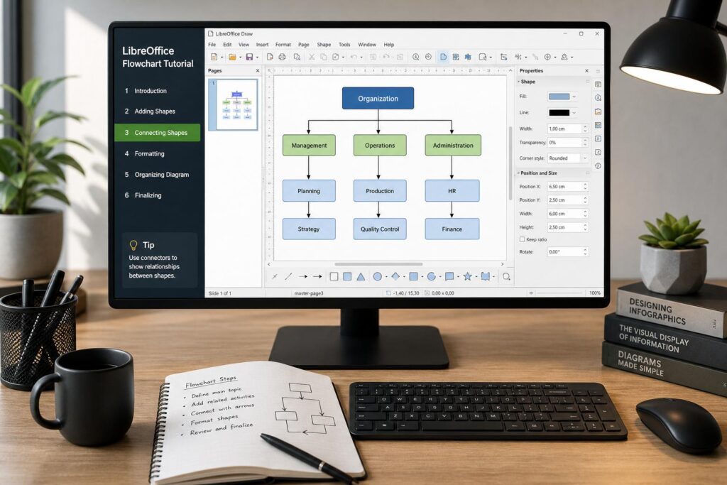 Organigramme sur LibreOffice Draw : la méthode rapide, les erreurs à éviter et l’export propre en PDF